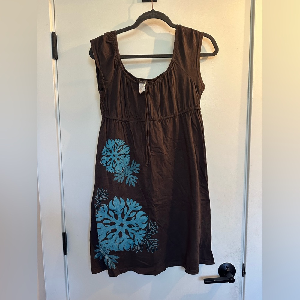 Brown Dress with Blue Hawaiian Floral Design